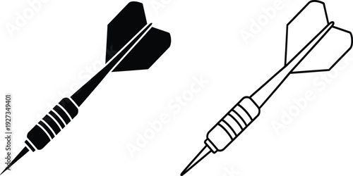 Black and white dart icons in line art style for design and gaming concepts