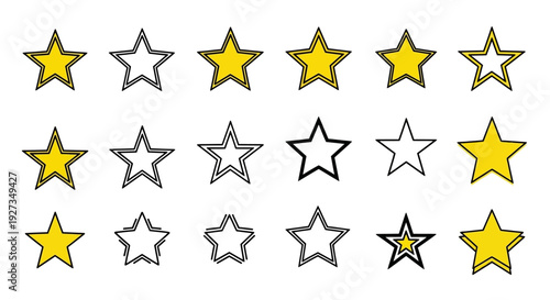 Collection of Yellow and Outline Stars on White Background - Rating and Feedback Concept