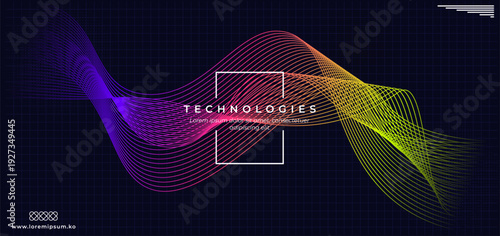 Abstract digital wave technology template. Digital technology and big data concept. Abstract visual for screen template. Geometric artificial intelligence tech background.