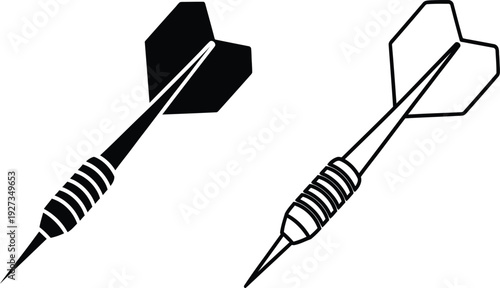Two darts one black and one white with pointed tips and hexagonal tails