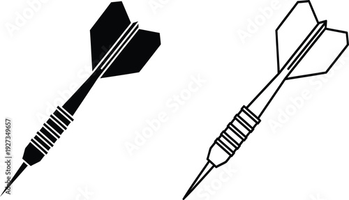 Two darts one black and one white on a pure for design and gaming concepts