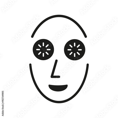 Face With Cucumber Slices Solid Icon. Relaxation, Spa Treatment, And Skincare Routine Silhouette Symbol. Facial Rejuvenation And Beauty Therapy. Isolated Vector Illustration