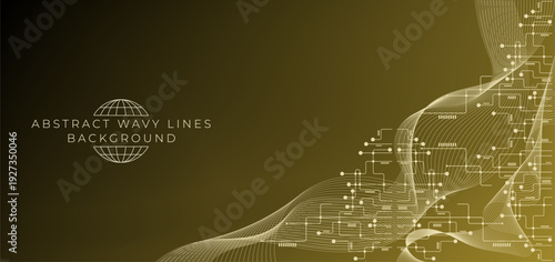 Abstract Wavy Lines and Futuristic Technology Background. Abstract Gold Gradient Background.