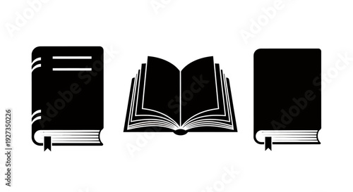 Three Black Books Icons Stacked in a Minimal Illustration for Graphic Resources.