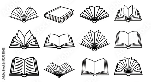 Collection of Open Book Icons for Design, Illustrations, and Education Projects.