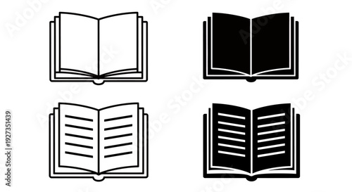 Open book icon set representing reading, learning and education resources.