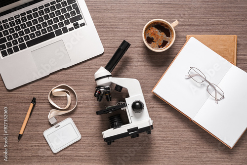 Modern microscope with cup ...