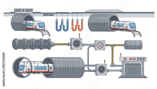 Industrial machinery diagram with pipes and control panel.