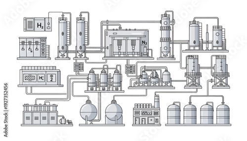 Industrial facility with various buildings and equipment.