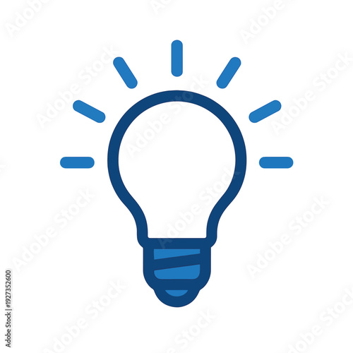 Blue lightbulb icon with rays isolated on transparent background