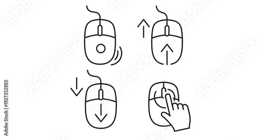 Computer Mouse Icons: Scrolling, Clicking, Dragging, and Gestures