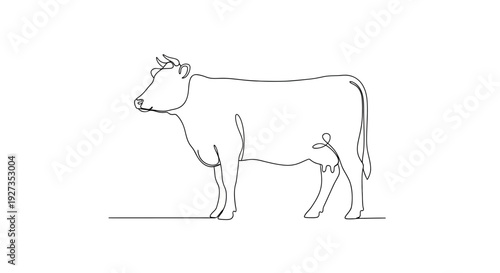 Minimalist Cow Outline Drawing, Single Line Art, Farm Animal Silhouette