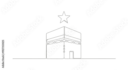 Kaaba Outline Star Mecca Islamic Symbol Minimalist Line Art