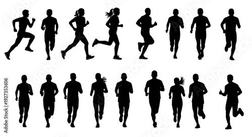 Diverse Runners Silhouette Collection: Men and Women in Motion, Sports and Fitness Concept