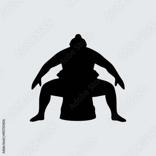 Japanese sumo wrestler silhouette in traditional squatting pose