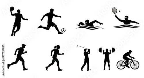 Diverse Sports Silhouettes: Action Poses of Athletes in Various Disciplines