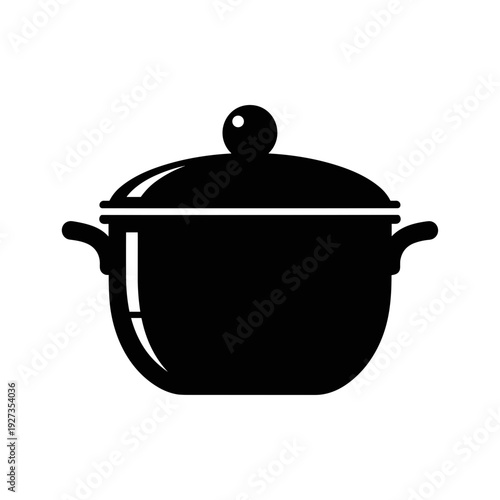 Black Cooking Pot with Lid Illustration.