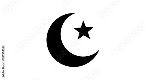 Black Crescent Moon and Star Symbol.