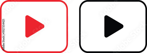 Play button icons for video players in red and black on for web and mobile applications