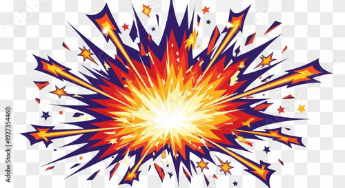 Explosion Burst Effect, Comic Book Style, Dynamic Action, Bright Colors, Abstract Energy