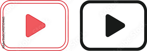 Play button icons in red and black on isolated for video or media controls