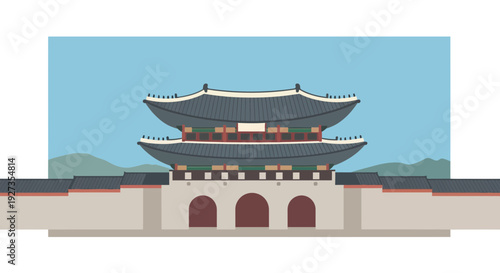  flat vector Traditional Korean Architecture