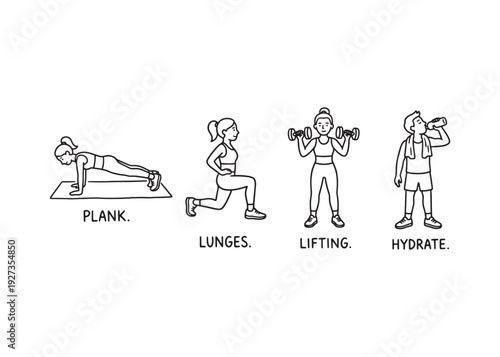 Woman doing exercises in gym with weights and water bottle for fitness