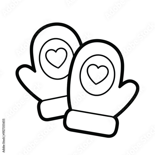 Pair of black and white mitten with heart on the palms mittens gloves winter
