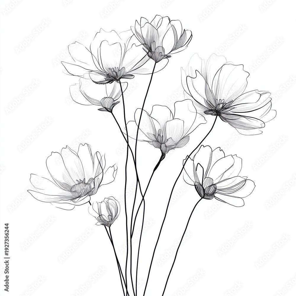 Obraz premium Minimal Botanical Line Art Flowers on White Background