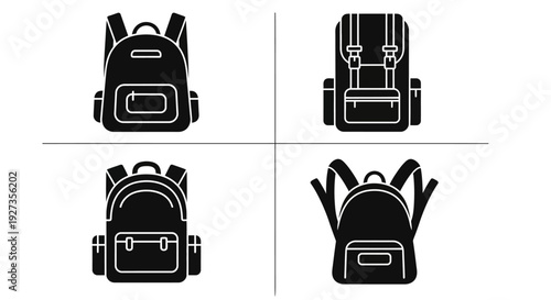 Collection of four different backpack illustrations showcasing various styles and designs in a grid layout