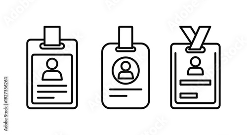 Collection of identification icons displayed in a row showcasing various badge designs and elements