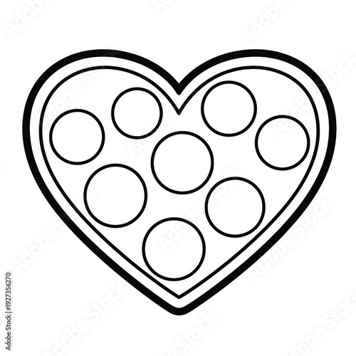 Black and white heart shape with seven circles inside line outline