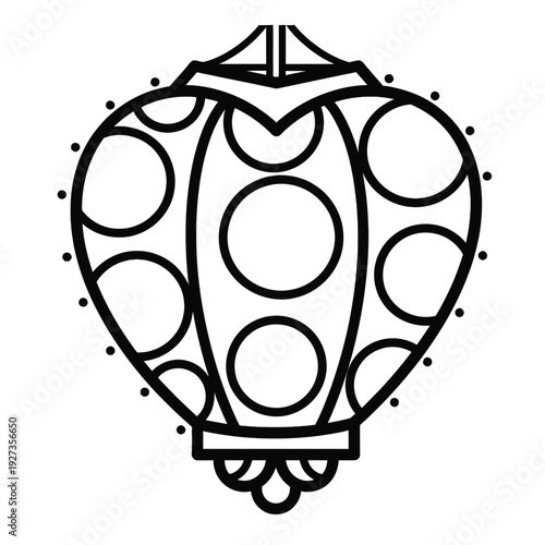 Black and white line of a traditional Chinese lantern with circular patterns line Chinese lantern