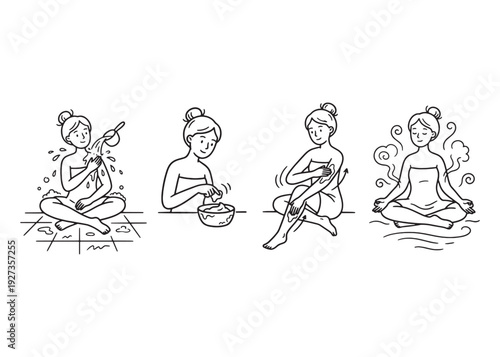 Woman practicing relaxation ritual with body scrub and steam for skin wellness