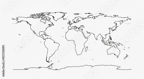 World map illustration with black lines on white background for global concepts and geography