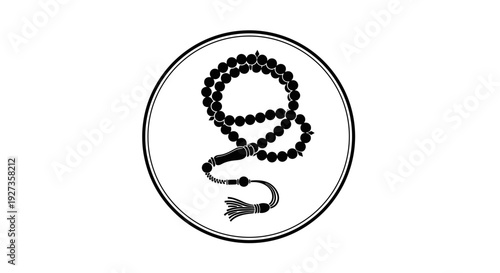 Black Prayer Beads in Circle Icon.