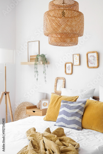 Interior of light bedroom w...
