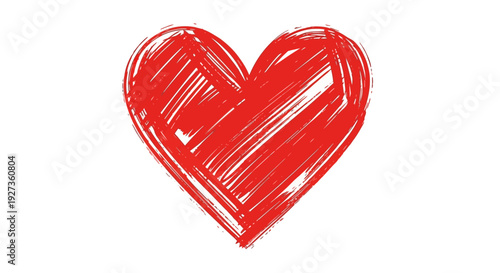 Hand Drawn Red Heart Symbol, Sketchy Love Icon, Doodle Art on White Background