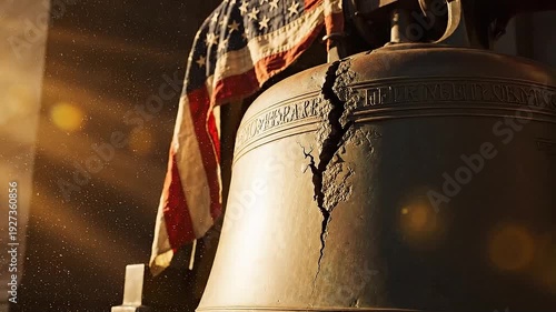 The Iconic Liberty Bell With American Flag and Sun Rays Symbolizing Freedom and Independence Day
