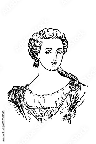 Bild auf Leinwand Adrienne Lecouvreur (1692-1730), French actress in theatrical attire, classical engraved style, old vintage illustration, 1897