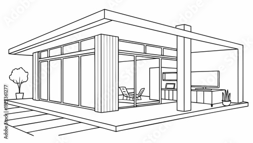 Thin-stroke architectural line art with refined structure and balance. Perfect for contemporary interiors, office decor, and elegant minimalist styling.