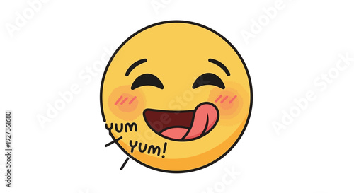 Happy Emoji Face Licking Lips, Yum Yum, Delicious Food Concept