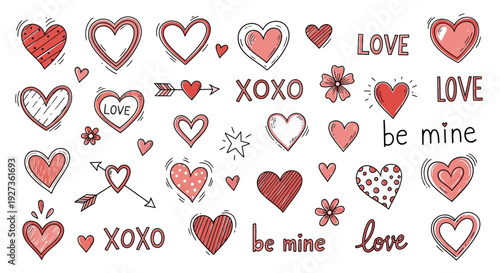 Hand-drawn Valentine's Day Hearts & Love Symbols Collection - Romantic Doodle Art