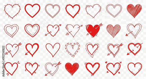 Hand Drawn Heart Icons Collection: Love, Romance, Valentine's Day, Doodle Style