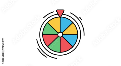 A colorful spinning wheel of fortune with segments of red, green, yellow, and blue.