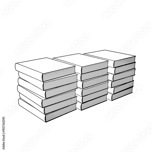 Outline for Coloring of Hardcover Book with Bookmark on White Background. Vector Illustration.