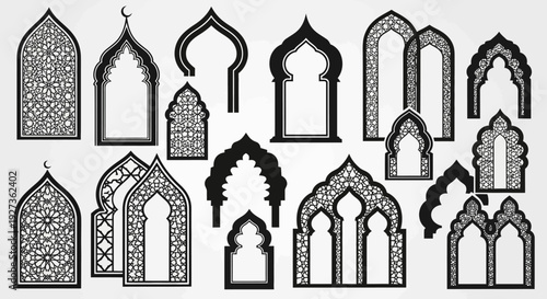 Islamic Arches and Windows Collection - Ornate Geometric Patterns, Traditional Architecture Elements