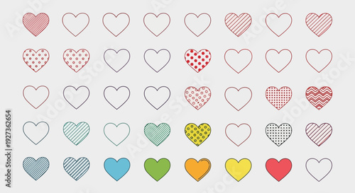 Heart Shapes Collection: Hand-Drawn Icons in Various Styles and Colors