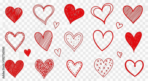 Hand-drawn Red Hearts Collection: Romantic Doodle Elements for Valentine's Day Design