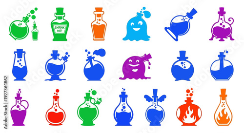 Magical Potion Bottles Collection: Fantasy Elixirs and Colorful Concoctions